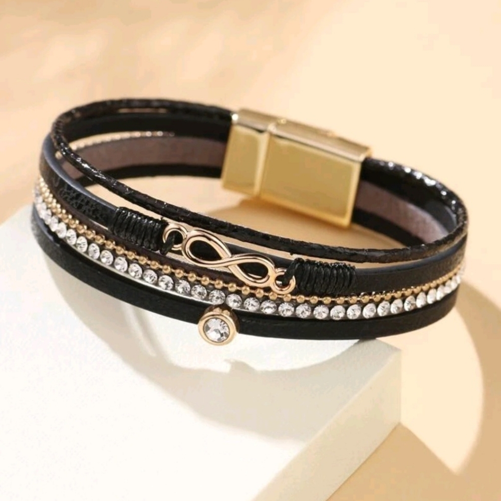 Black and Gold Infinity Layered Bracelet
